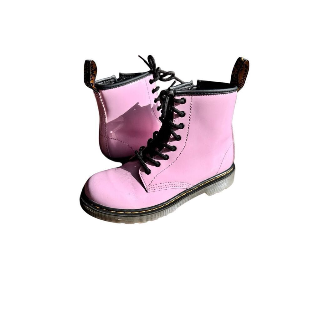 Dr Martens 1460 J Pink Patent Boots Girls Size 3 Youth Side Zip Combat